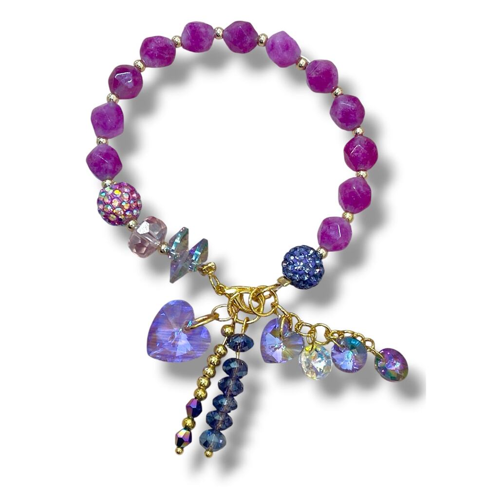 Pink Purple Swarovski Beaded Charm Bracelet
